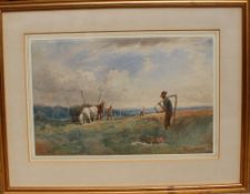 S Goodwin Bringing in the harvest Watercolour Signed 32 x 50 cm