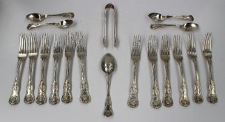 A set of twelve early Victorian silver kings pattern table forks, London, 1838, William Eaton,