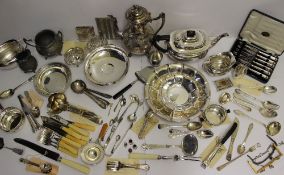 Danish silver and electroplated items including dishes, part tea set, flatwares, cigarette cases