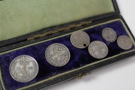 A late Victorian Maundy set dated 1898 cased together with an 1832 2d coin and an 1832 1d coin