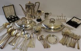 Assorted electroplated items including tureens, flatware etc