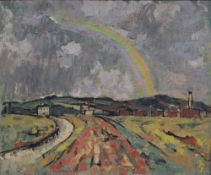 Maurice Barnes A landscape scene with a rainbow Oil on canvas 46.5 x 56cm