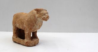 A Chinese terracotta figurine of a humped back bull, possibly Western Han Dynasty, similar types