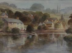 Arthur Miles The Wye at Tintern Watercolour Signed and dated `78 Label verso 27.5x 37cm