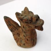 A Chinese semi-hollow cast  terracotta figure of a zodiac dragon, vertical type with horn,