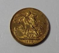 A late Victorian gold sovereign dated 1896
