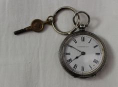 A silver open faced fob watch, the enamel dial with Roman numerals inscribed J. Swain & Co