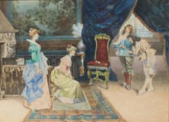 L.Pasini "The Introduction" An Interior Scene Watercolour Signed 49 x 66cm