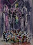Maurice Barnes A congregation in a church interior Watercolour 34.5 x 24.5cm