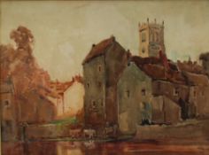 Fred Lawson A townscape with a church in the background Watercolour Signed and dated 1910 22.5 x
