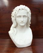 A Copeland Parian bust of Ophelia, marked to the reverse "W O Marshall, RA, Sculpt" lacking socle