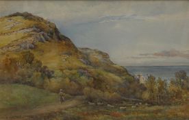 S. Maurice Jones A rocky hillside with a path to the sea Watercolour Signed 33 x 52cm  ***Artists