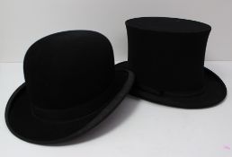 A Dulcis bowler hat with secret compartment together with a top hat and gimmel