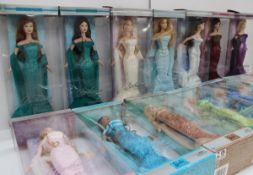 Fourteen Barbie collectibles dolls from the birthstone collection, January through to December