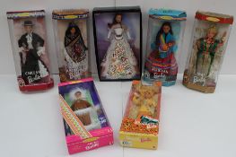 Nine assorted Barbie dolls including Northwest Coast Native American, Chilean, Thai, Arctic,