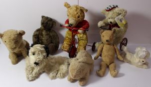 A Chiltern Toys teddy bear on a tricycle, together with a Steiff mohair teddy bear, 43 cm tall,