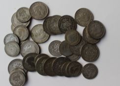 A collection of  coins including pennies, half crowns, foreign coins etc