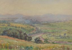 F Kerr A landscape scene with hills in the background Watercolour Signed and dated `11 23 x 31.5cm