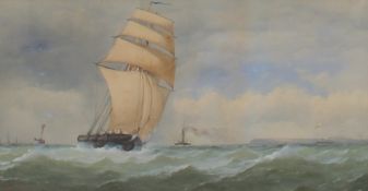 Charles Taylor A ship in full sail on a choppy sea Watercolour Signed ``Chas Taylor`` 38.5 x 72cm