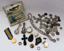A World War 1 Victory medal issued to 60662 Pte D Davies, Welsh R together with assorted coins,
