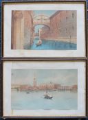 A Bionetti  A Venetian canal scene with a town in the background Watercolour Signed 18.5 x 30.5cm