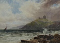 J.Syer Criccieth Castle Watercolour Signed 35 x 48.5cm