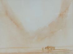 Richard A Wills A horse and cart and figures on a beach Watercolour Signed 35 x 46cm