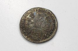 A George I silver Roses and Plumes shilling dated 1718 purchased from B.A Seaby Ltd, 23-2-81