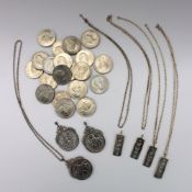 Four silver ingots on white metal chains, totalling approximately 125 grams and a quantity of