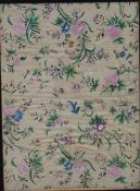 A watercolour panel painted on silk with flower heads and leaves, possibly a wall paper design, 93