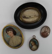 19th century continental school  Head and shoulders portrait of a maiden An oval miniature painted