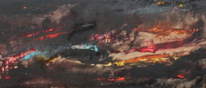 Padraig MacMiadhachain ``Fires of the volcanos, La Palma, Canarias, Espana`` Oil on board Inscribed