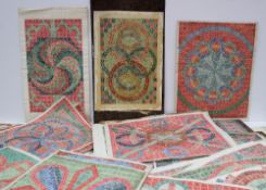 A collection of decorative stamp collages using penny reds, French stamps, Italian stamps etc