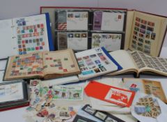 Six stamp albums including a Penny Black, world stamps, a large number of British stamps, First