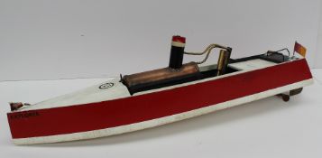 A wooden live steam motor launch "Explorer" painted red and white, 53cm long