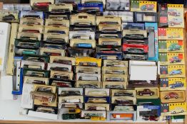 An assortment of Vanguards model cars, Corgi omnibuses, Days Gone models, and other toy cars