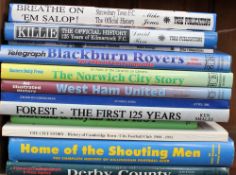 A collection of 12 football books, including Gillingham, Reading and Norwich City.