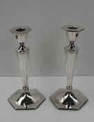 A Pair of George V silver candlesticks, of hexagonal tapering form, Sheffield, 1920, 23 cm high.