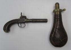 An 18th century and later percussion cap pistol, the grip with wire work decoration and a white