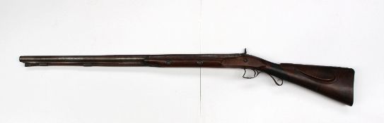 A percussion cap shotgun, with walnut stock and Ramrod, the side plate inscribed "Clough".