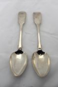 A pair of George IV silver fiddle pattern table spoons, Exeter, 1828, approximately 127 grams