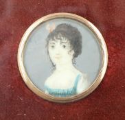 19th century British School
Head and shoulders portrait of a young lady
A circular miniature
3.5