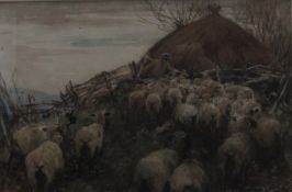 Attributed to Francois ter Meulen
A Shepherd gathering his flock
Watercolour
19.5 x 30cm