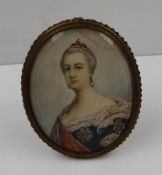 19th century British School
Head and Shoulders portrait of a lady
An oval miniature on ivory
8 x 6,5
