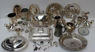 Electroplated entree dishes and covers together with candelabra, sauce boats, goblets, wine