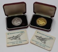 A Pobjay mint silver gilt Concorde Medallion, produced to commemorate the first passenger flight