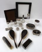 A George V silver and tortoiseshell dressing table pot, Birmingham, 1911, together with other silver