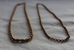 Two 9ct yellow gold necklaces approximately 15 grams