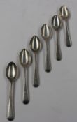 A set of six George V silver tea spoons with a wave rim, Sheffield, 1910 approx. 110 grams.