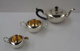 A George V silver three piece tea set, Birmingham, 1922, S Blanckensee & Sons Ltd, Approx. 540